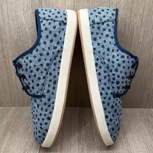 Toms Paseo Sneakers Youth Sz 6 Lace Up Flat Cornflower Slub Chambray Broken Dots - Picture 6 of 11